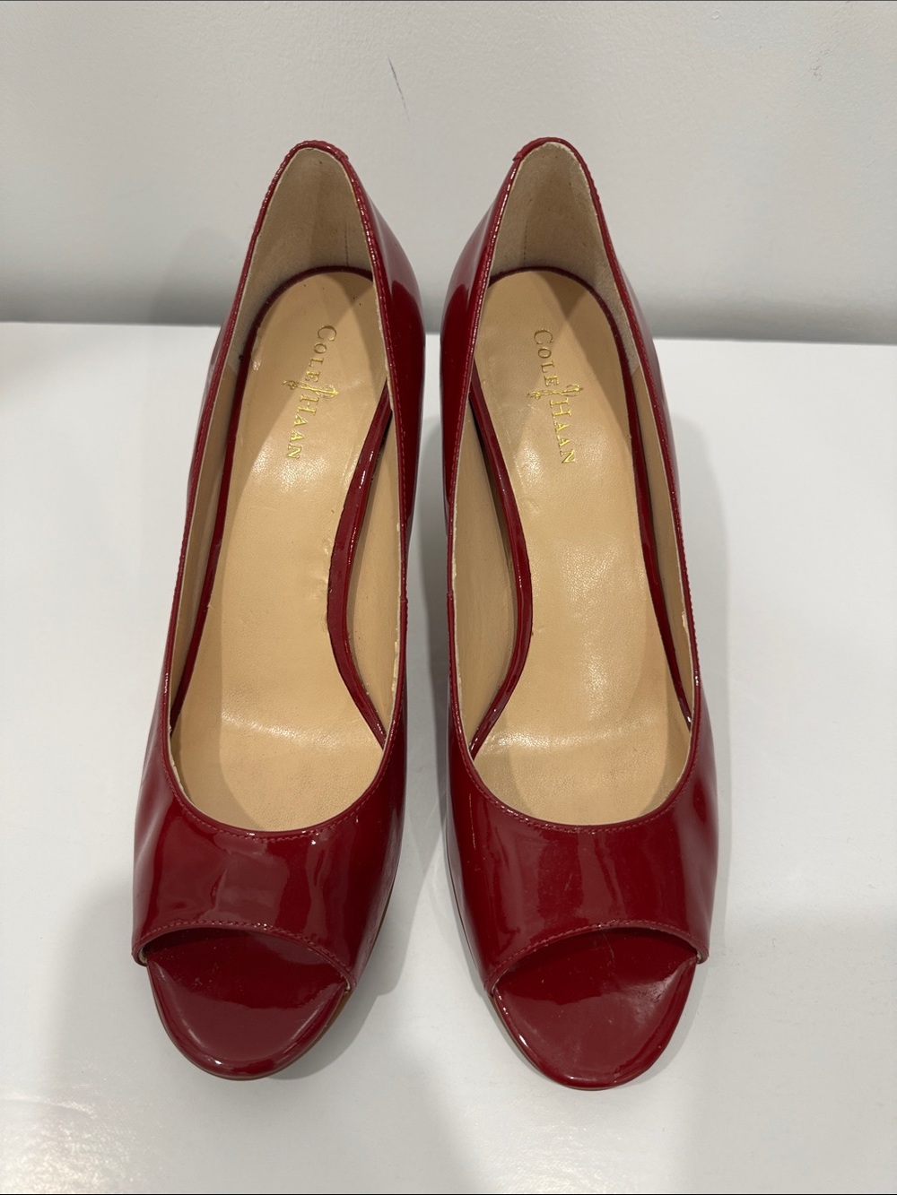 Cole Haan Red Patent Leather Peep Toe Pumps Nike Air Size 7.5B